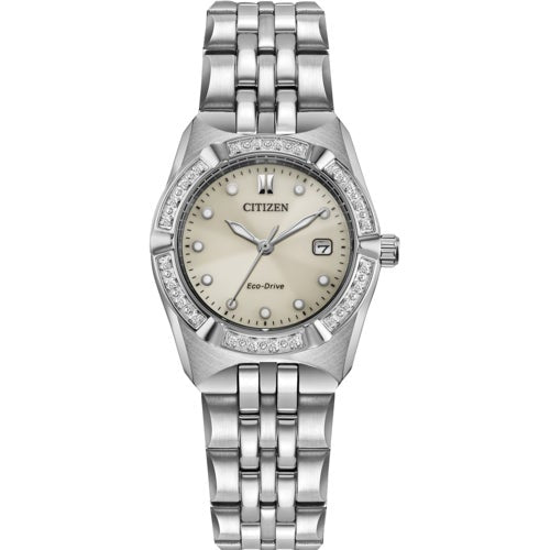 Ladies' Corso Diamond Eco-Drive Silver-Tone Stainless Steel Watch, Taupe Dial_0