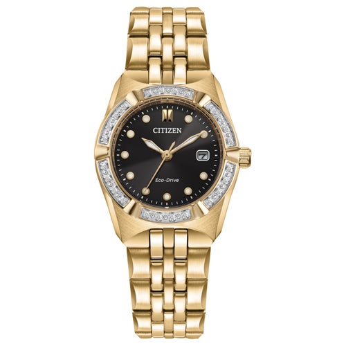 Ladies' Corso Diamond Eco-Drive Gold-Tone Stainless Steel Watch, Black Dial_0