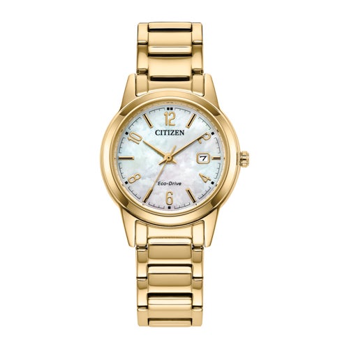 Ladies' Dress/Classic Gold-Tone Stainless Steel Watch, White MOP Dial_0