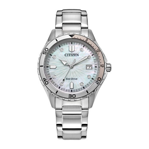 Ladies Weekender Stainless Steel Bracelet Watch, White MOP Dial_0