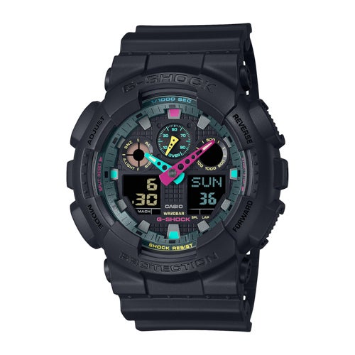 Men's GA-100 Black Resin Watch w/ Fluorescent Accents_0