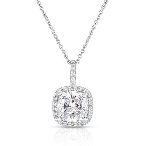 14K White Gold White Topaz and Diamond Pendant Necklace_0