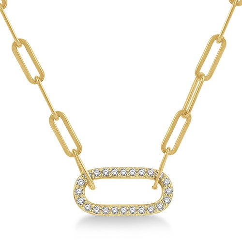 Paperclip Diamond Pendant Necklace, Gold_0