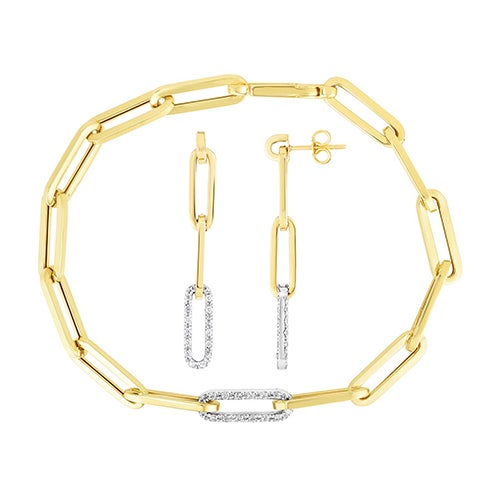 Diamond Paperclip Pendant Bracelet & Earring Set_0