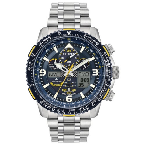 Men's Blue Angels Promaster Skyhawk A-T Eco-Drive Chrono Silver Watch, Blue Dial_0