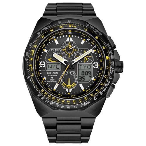 Men's Promaster Skyhawk A-T Eco-Drive Black & Yellow SS Watch, Black Dial_0