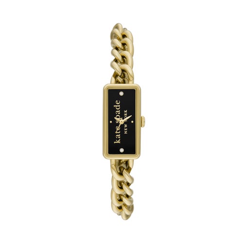 Ladies' Rosedale Gold-Tone Curb-Link Stainless Steel Watch, Black Dial_0