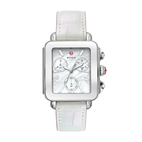 Ladies' Deco Sport Chronograph SS White Leather Watch, White MOP Dial_0