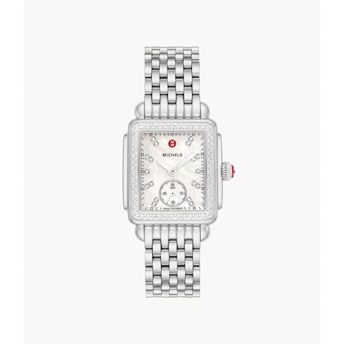 Ladies' Deco Mid Silver-Tone Stainless Steel 126 Diamond Watch, White MOP Dial_0