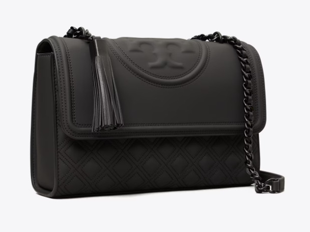 Tory Burch - Fleming Matte Shoulder Bag & Soft Matte Zip  Wallet- Black Bundle