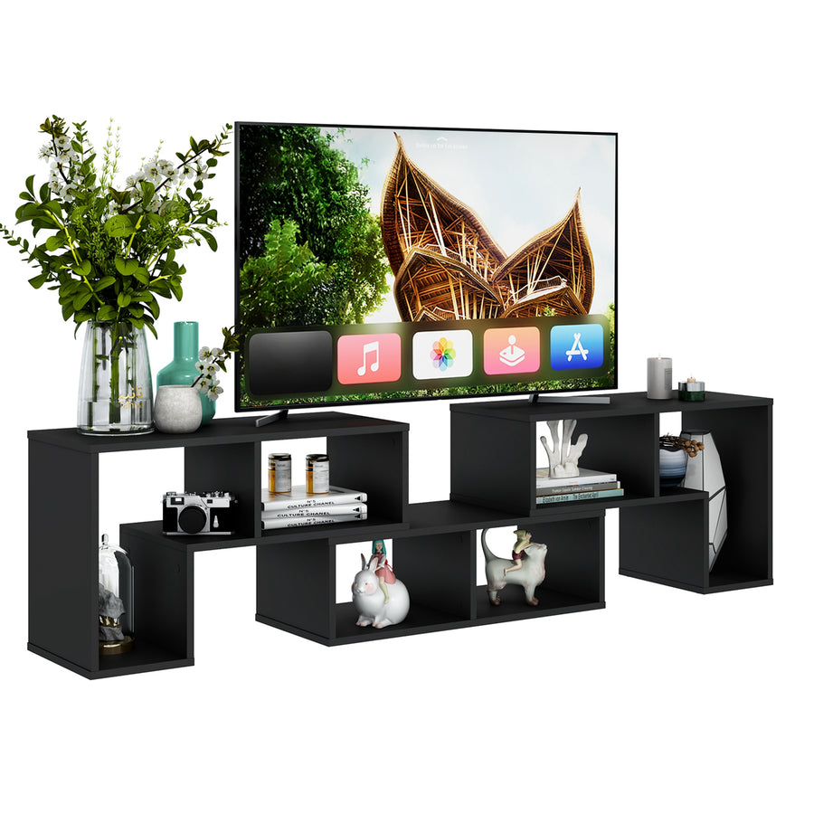 Costway - 3 Pieces TV Console Stand Modern Entertainment Center Storage Bookcase Black - Black_0