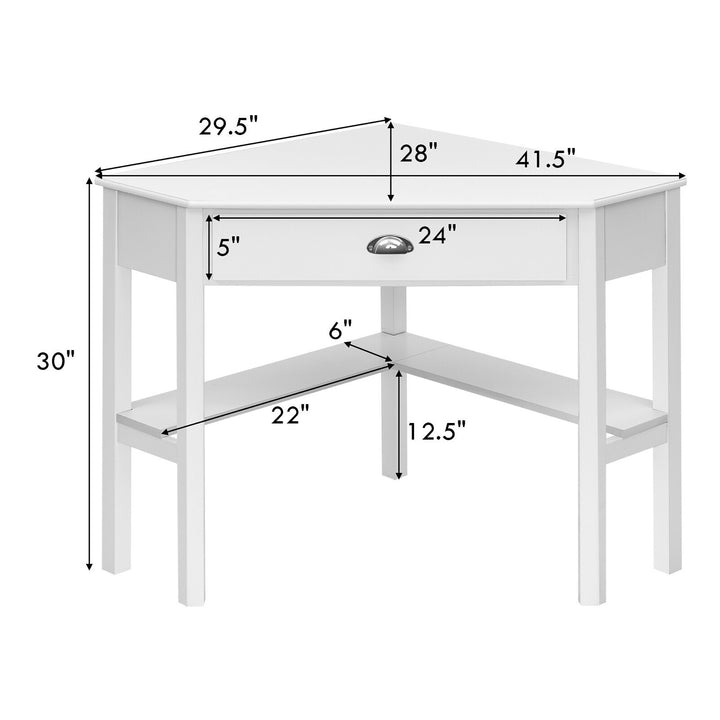 Costway - Triangle Computer Desk Corner Office Desk Laptop Table with Drawer Shelves - Rustic White_2