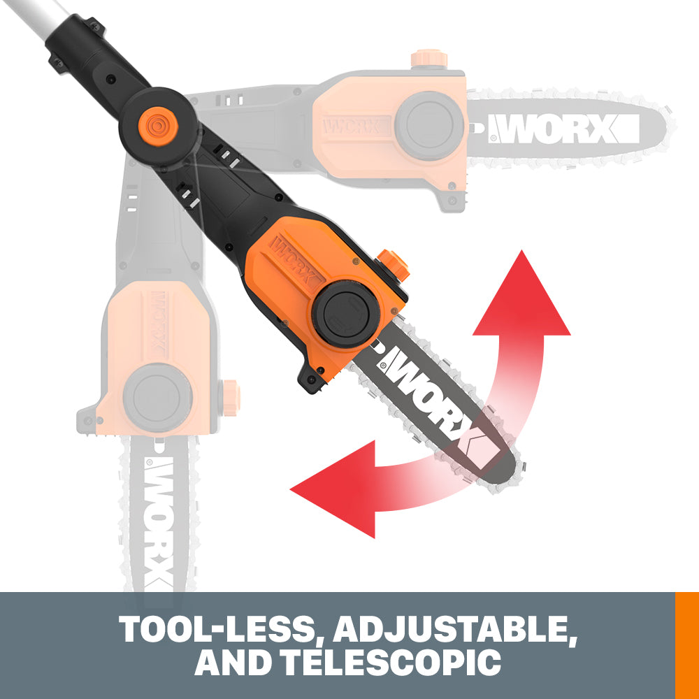 WORX - 20V 8" Cordless Pole Chainsaw with Auto Tension (1 x 2.0 Ah Battery and 1 x Charger) - Black_3