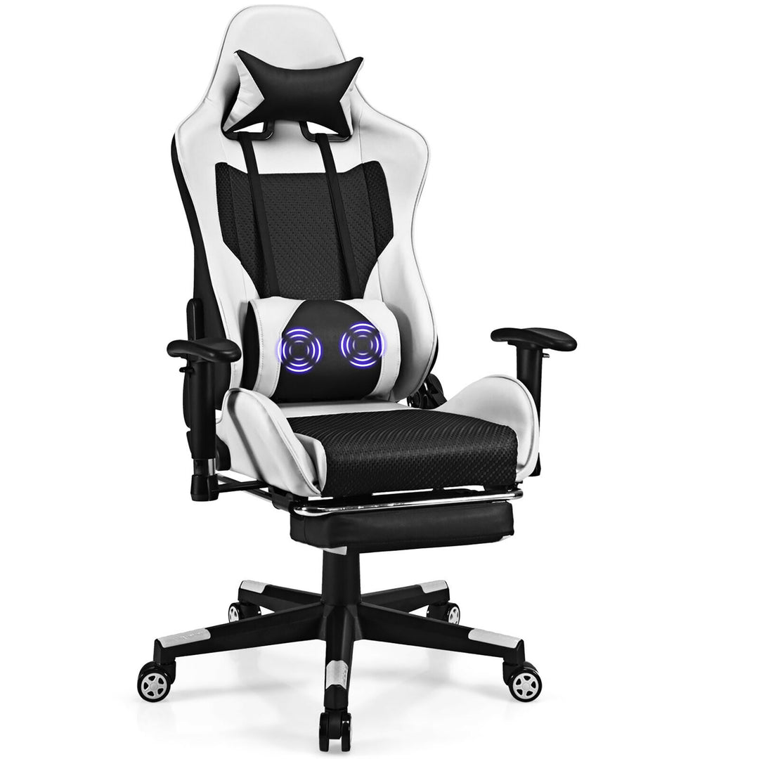 Costway - Massage Gaming Chair Reclining Office Chair with Footrest - White_0