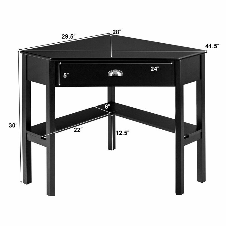 Costway - Triangle Computer Desk Corner Office Desk Laptop Table with Drawer Shelves - Rustic Black_2