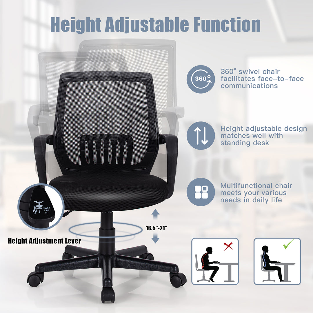 Costway - Mid-Back Mesh Office Chair Height Adjustable Executive Chair with Lumbar Support - Black_7