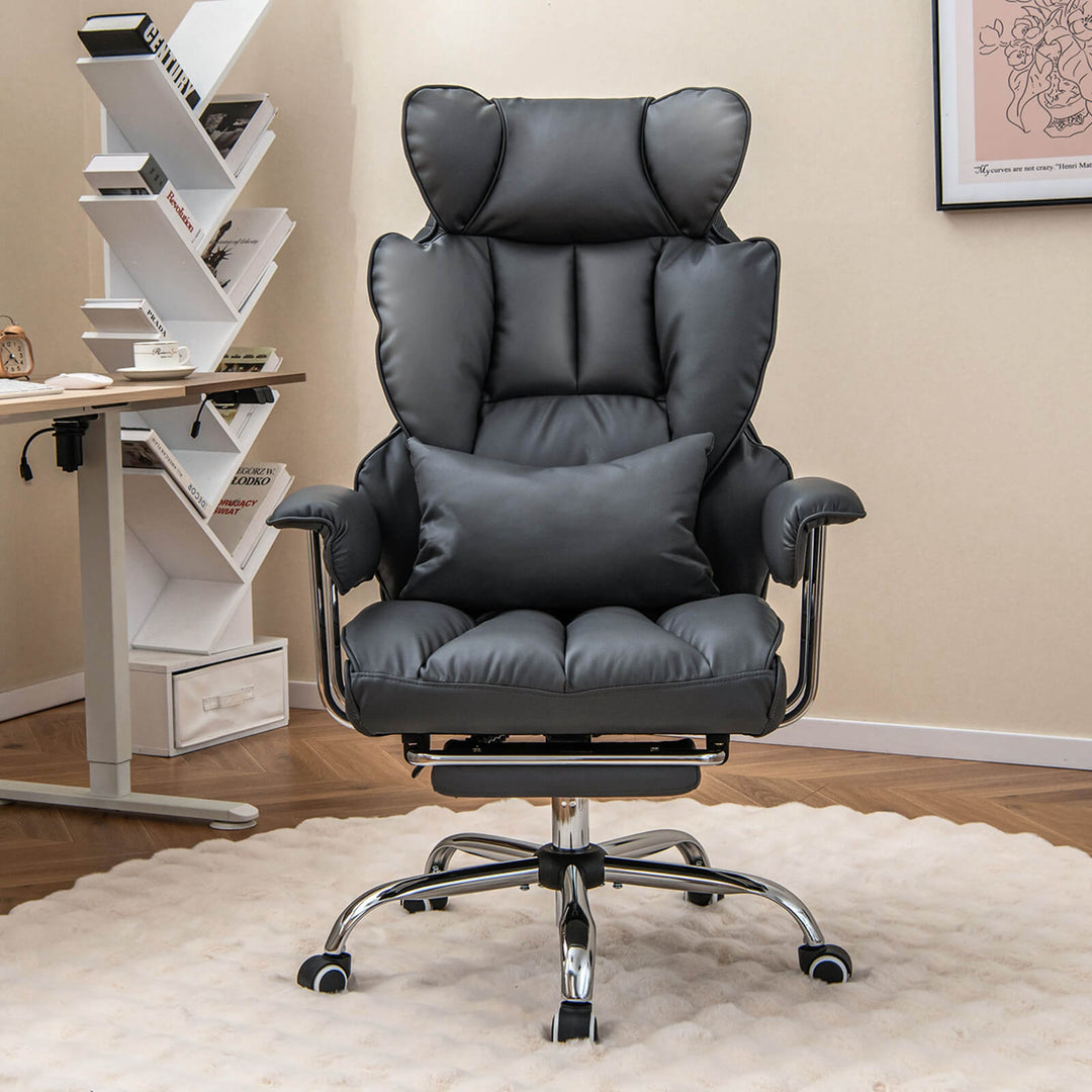 Costway - Office Desk Chair Big and Tall Executive Office Chair with Footrest Lumbar Support - Gray_1