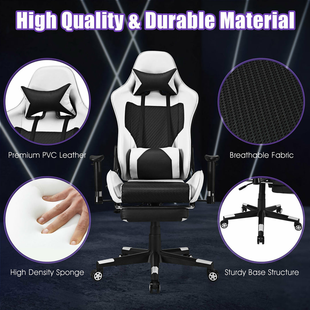 Costway - Massage Gaming Chair Reclining Office Chair with Footrest - White_8