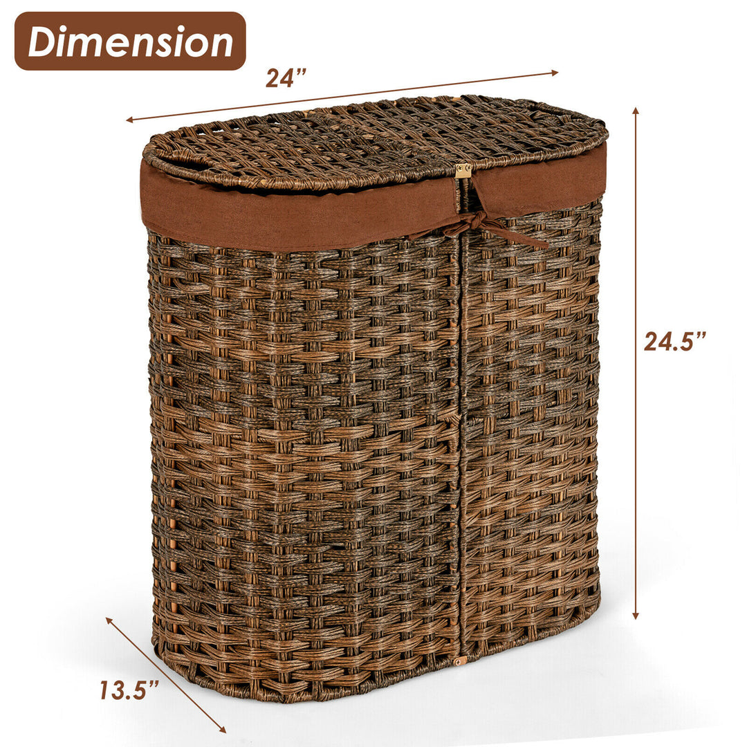 Costway Handwoven Laundry Hamper Laundry Basket w/2 Removable Liner Bags Brown - Brown_2