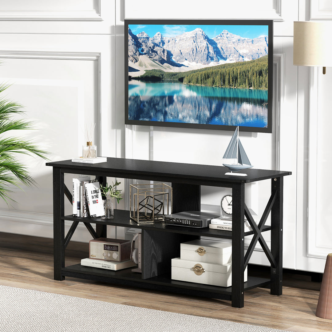 Costway - Modern Entertainment Center Farmhouse TV Stand for TV's up to 55''w/ Open Shelves Black - Black_5