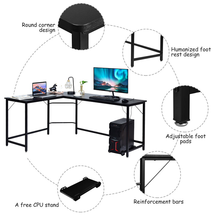 Costway - L-Shaped Computer Desk Corner Workstation Study Gaming Table Home Office - Black_5