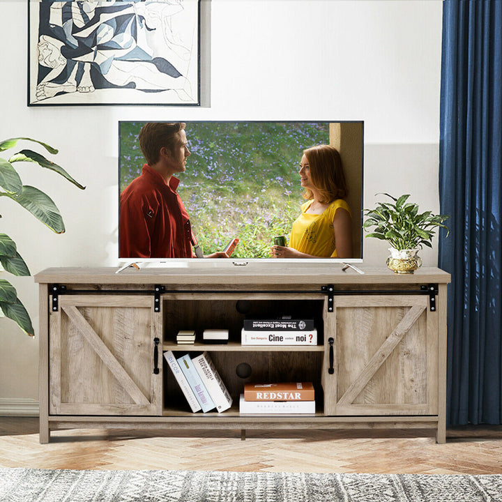 Costway - TV Stand Console Cabinet Sliding Barn Door for TVs up to 60'' White Oak - White Oak_1