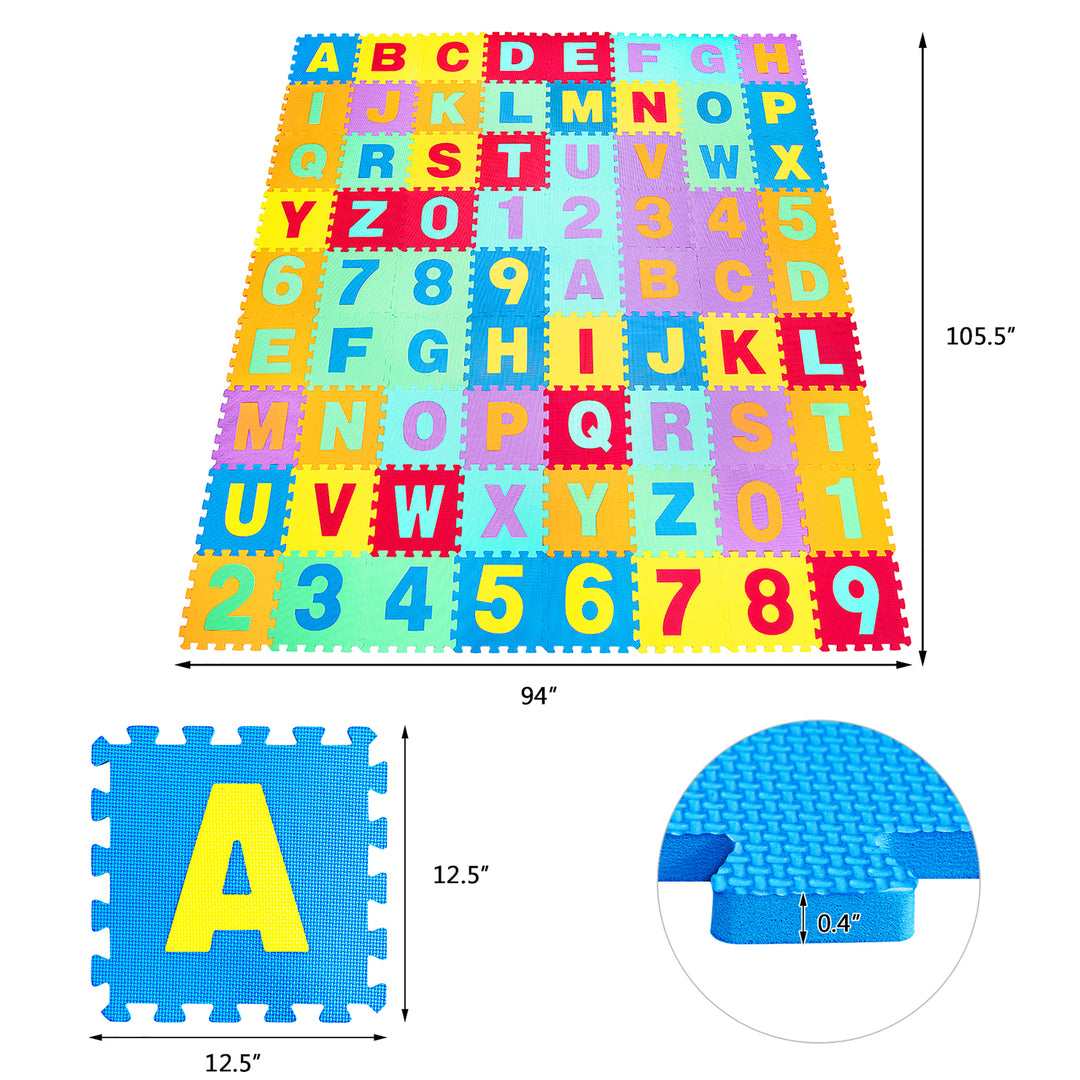 Costway Kids Foam Interlocking Puzzle Play Mat w/Alphabet & Numbers 72-Piece Set - Multi-Color_9