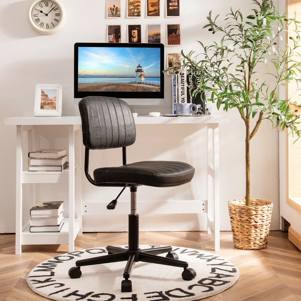 Costway - PU Leather Office Chair Adjustable Swivel Task Chair with Backrest - Black_1