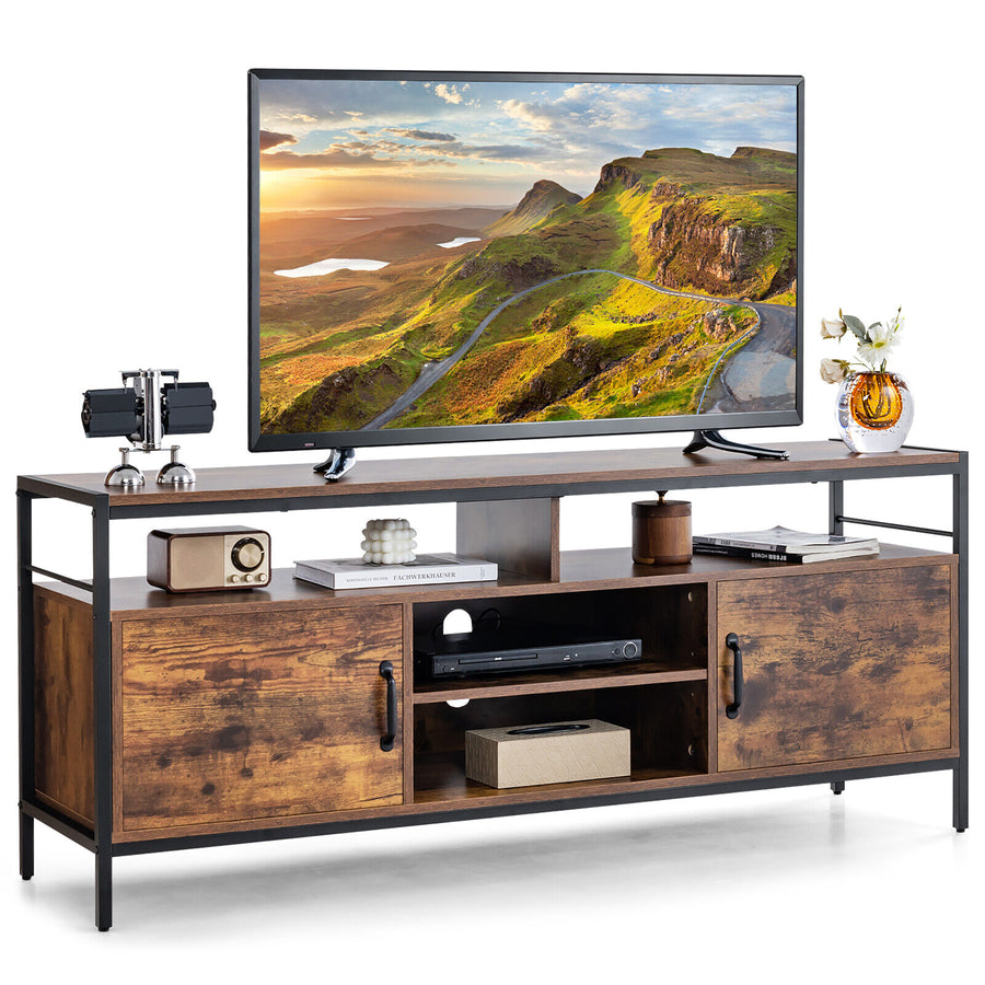 Costway - Industrial TV Stand for TVs up to 65'' Media Center w/ Cabinets & Adjustable Shelf - Rustic Brown_0