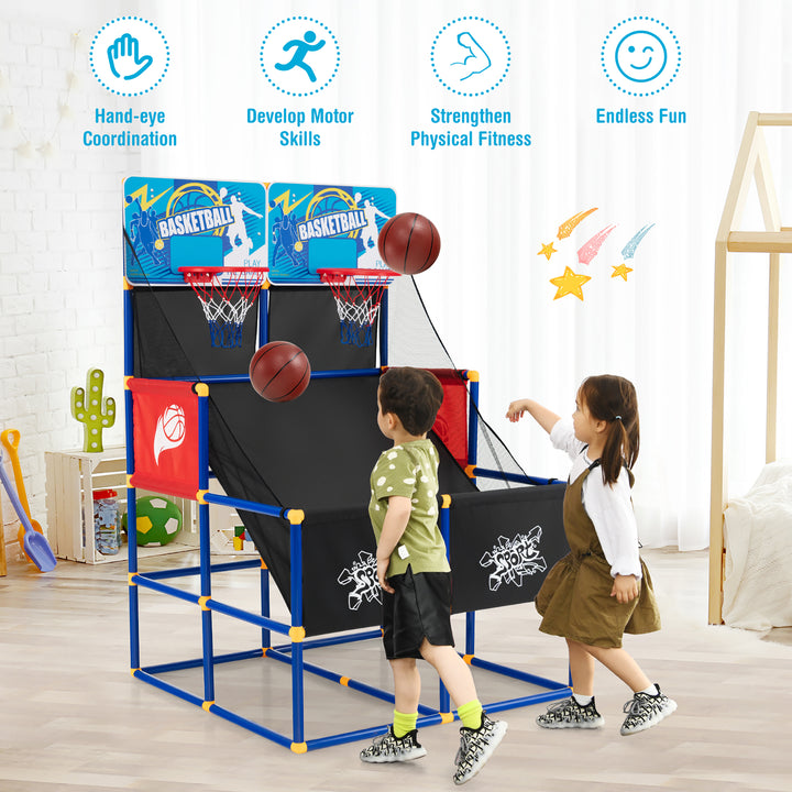 Costway - Kids Dual Shot Basketball Arcade Game w/4 Balls Pump Easy Quick Assembling Gift - Black/Blue/Red_3