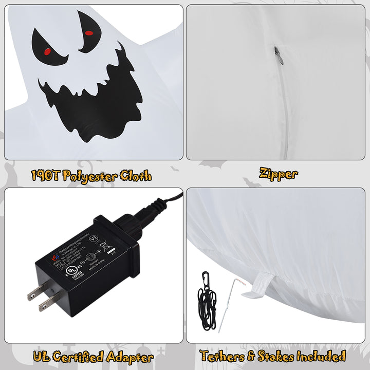 Costway - 12ft Inflatable Halloween Blow Up Ghost Decoration w/ Built-in LED Light - White/Black_8