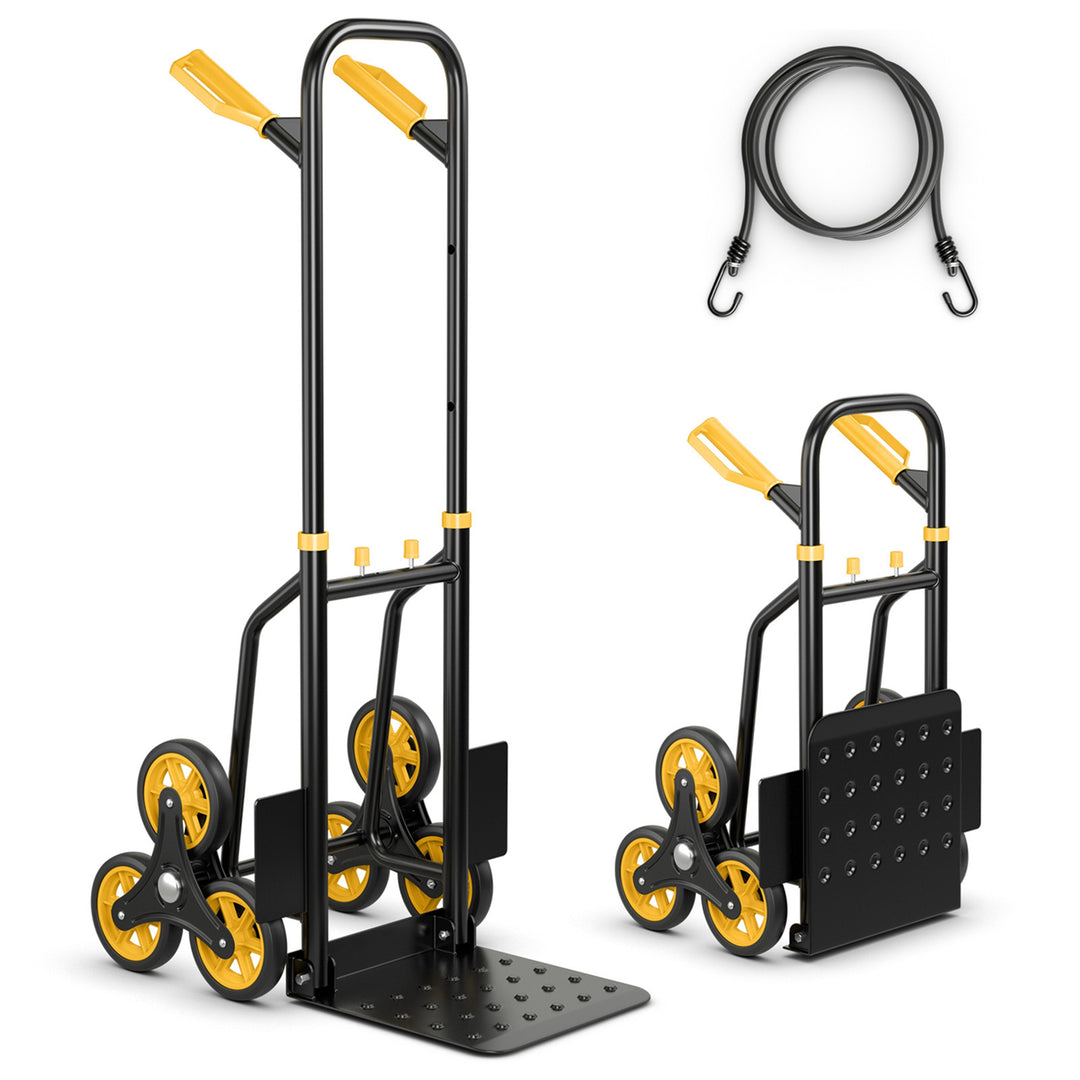 Costway - Stair Climber Hand Truck with Telescoping Handle and Rubber Wheels with 350 Lb Capacity - Black/Yellow_0