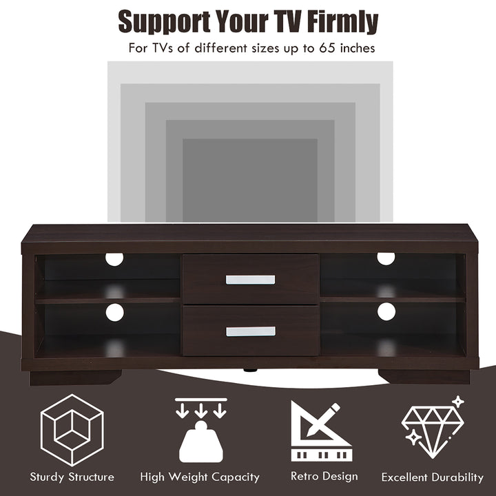 Costway - TV Stand Entertainment Center Hold up to 65'' TV with Storage Shelves & Drawers - Brown_5