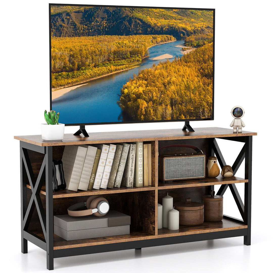 Costway - TV Stand for TVs up to 55'' Entertainment Center w/ Storage Shelves Rustic Brown - Rustic Brown/Black_0