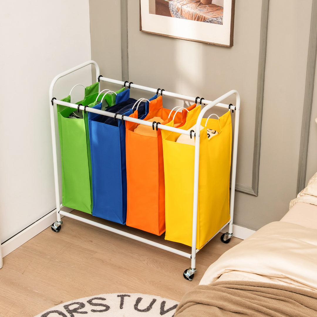 Costway 4 Bag Laundry Sorter Cart Clothes Hamper Storage Organizer Removable Bags Wheel - Multi_4