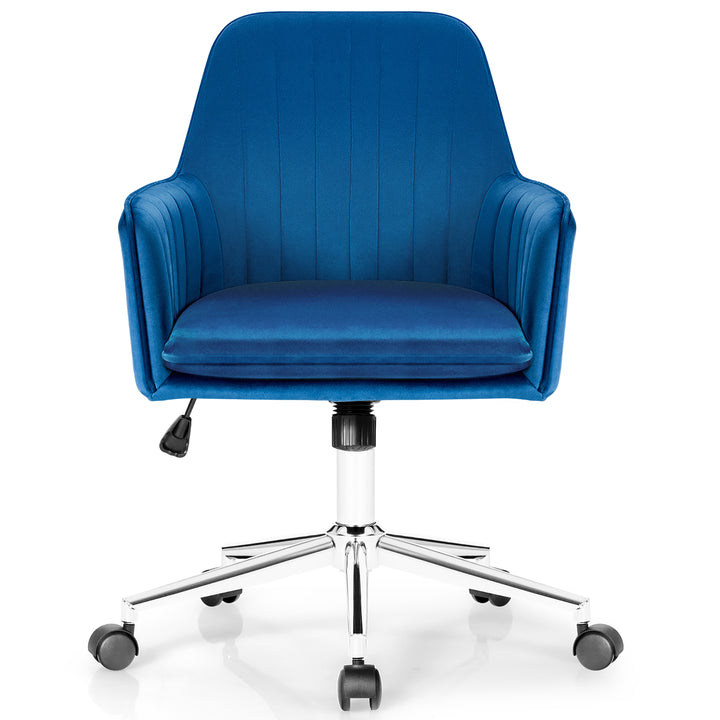 Costway - Velvet Accent Office Armchair Adjustable Swivel Removable Cushion - Blue_9