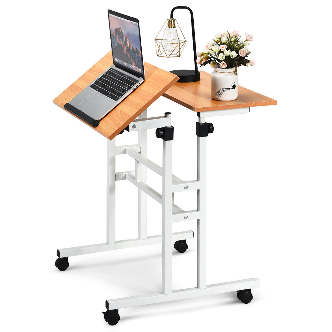 Costway - Mobile Standing Desk Height Adjustable Sit Stand Workstation Stand Up Desk 2in1 - White/Natural_9