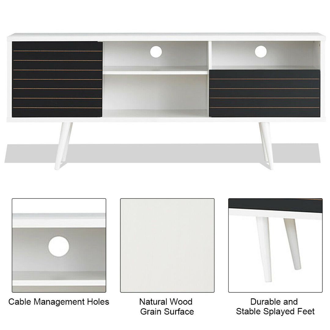 Costway - Modern TV Stand/Console Cabinet 3 Shelves Storage Drawer Splayed Leg Black/White - White/Black_7