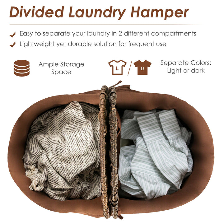 Costway Handwoven Laundry Hamper Laundry Basket w/2 Removable Liner Bags Brown - Brown_5