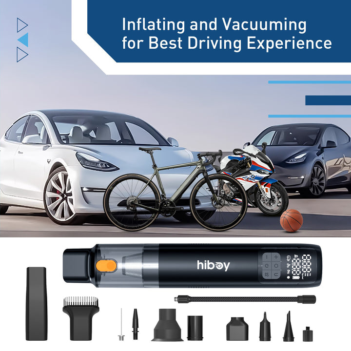 HiBoy - 2 in 1 Tire Inflator Portable Air Compressor with cordless vacuuming function - Black_11