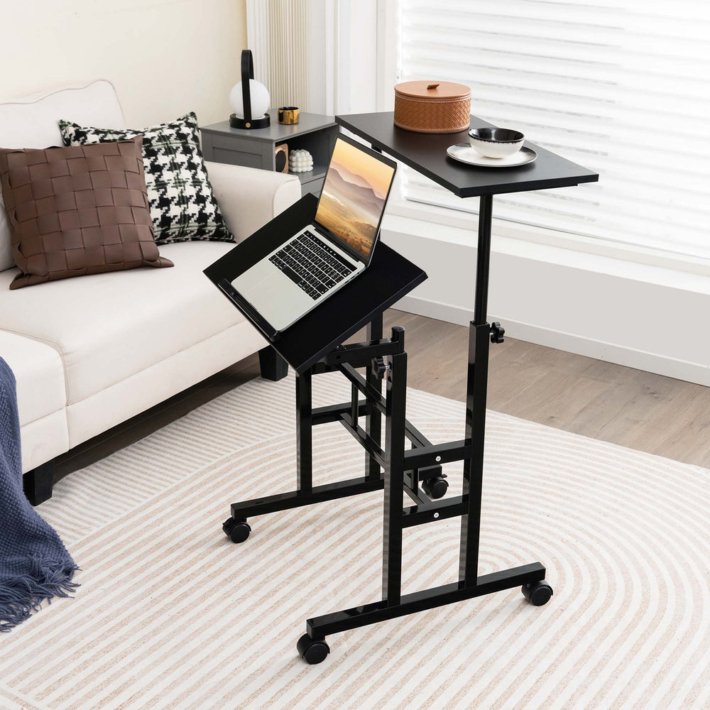 Costway - Mobile Standing Desk Rolling Adjustable Laptop Cart Home Office - Black_1