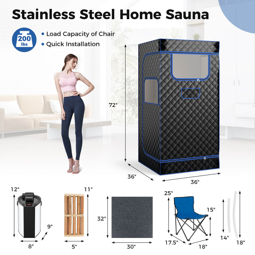 Costway - Portable Steam Sauna for Home Full Body Sauna Box with 3L Steam Generator - Black_1