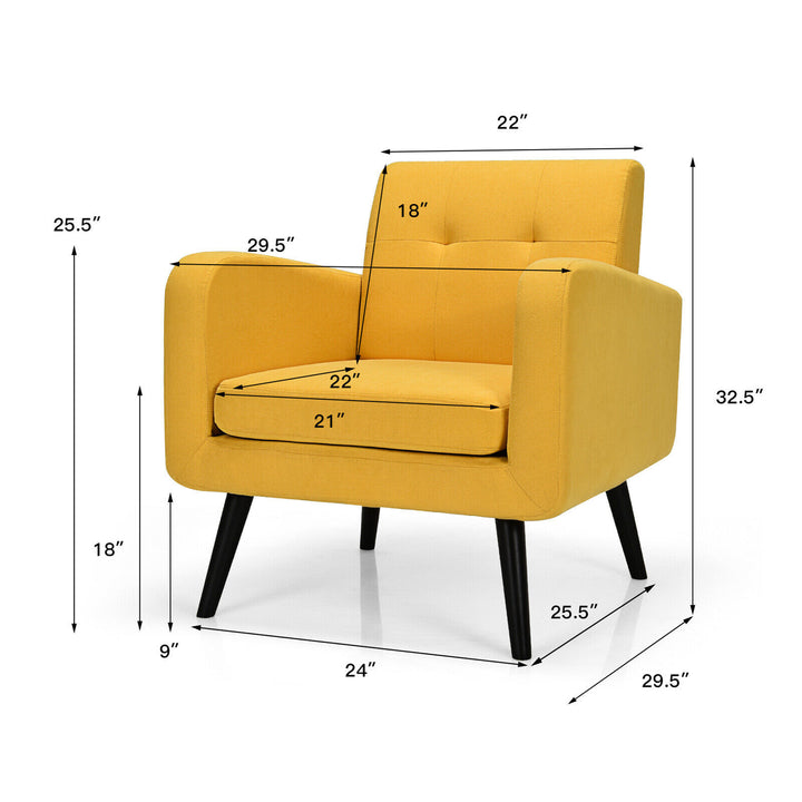 Costway - Accent Armchair Single Sofa Chair Home Office with Wooden Legs (2pc) - Yellow_2