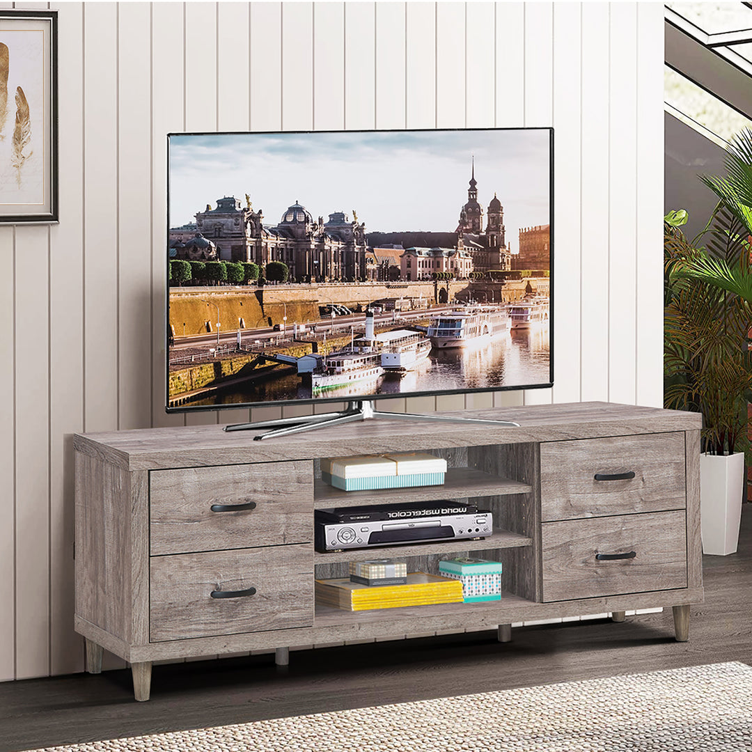 Costway - TV Stand Entertainment Center Hold up to 65'' TV with Storage Shelves & 4 Drawers - Brown_3