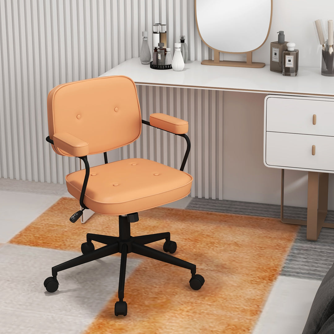 Costway - PU Leather Office Chair Adjustable Swivel Leisure Desk Chair with Armrest - Orange_4