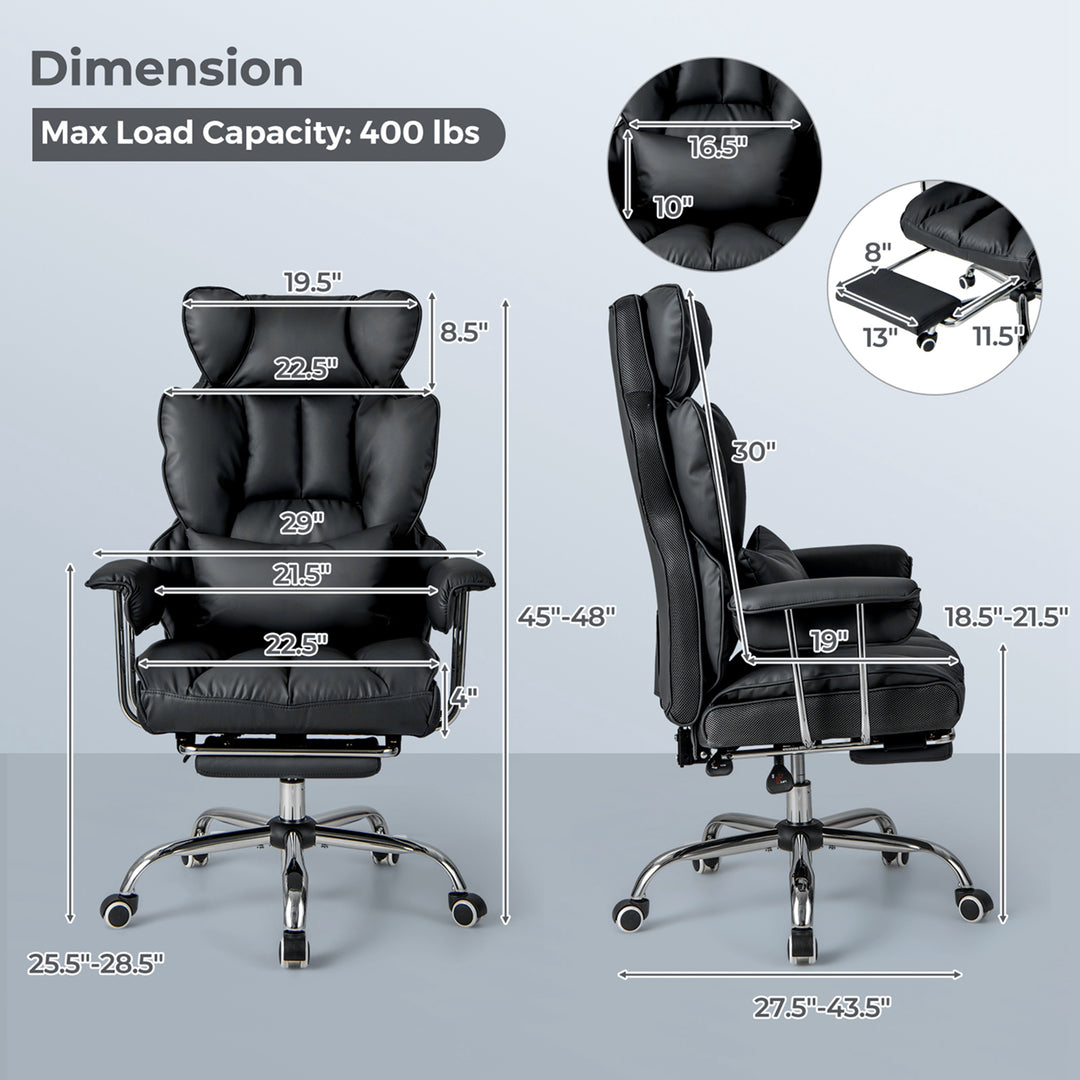 Costway - Office Desk Chair Big and Tall Executive Office Chair with Footrest Lumbar Support - Black_2