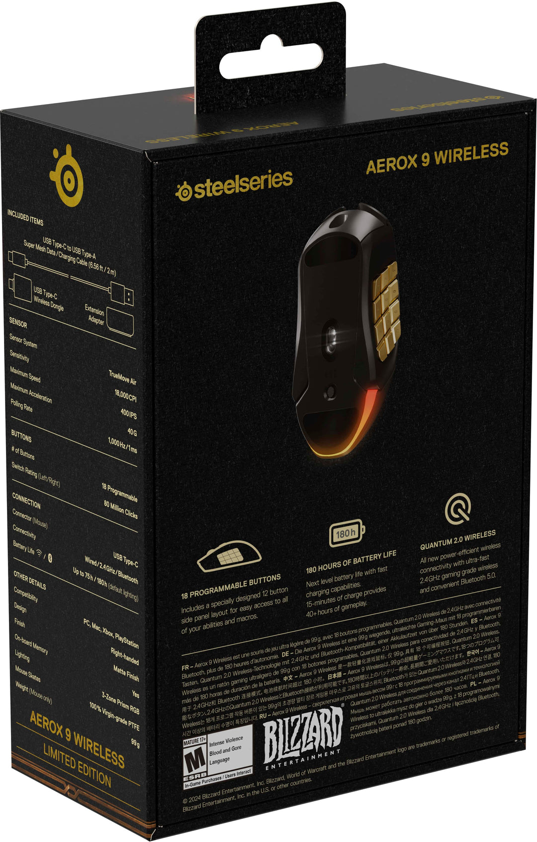 SteelSeries - Aerox 9 Wireless World of Warcraft Edition RBG Optical Gaming Mouse with 18 Programmable Buttons - Black_12