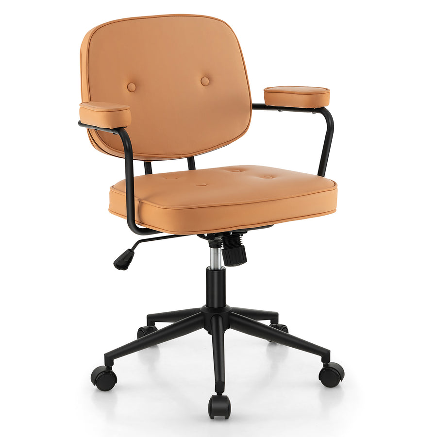 Costway - PU Leather Office Chair Adjustable Swivel Leisure Desk Chair with Armrest - Orange_0