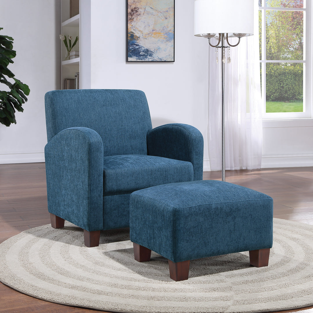 OSP Home Furnishings - Aiden Chair & Ottoman Herringbone - Navy_4