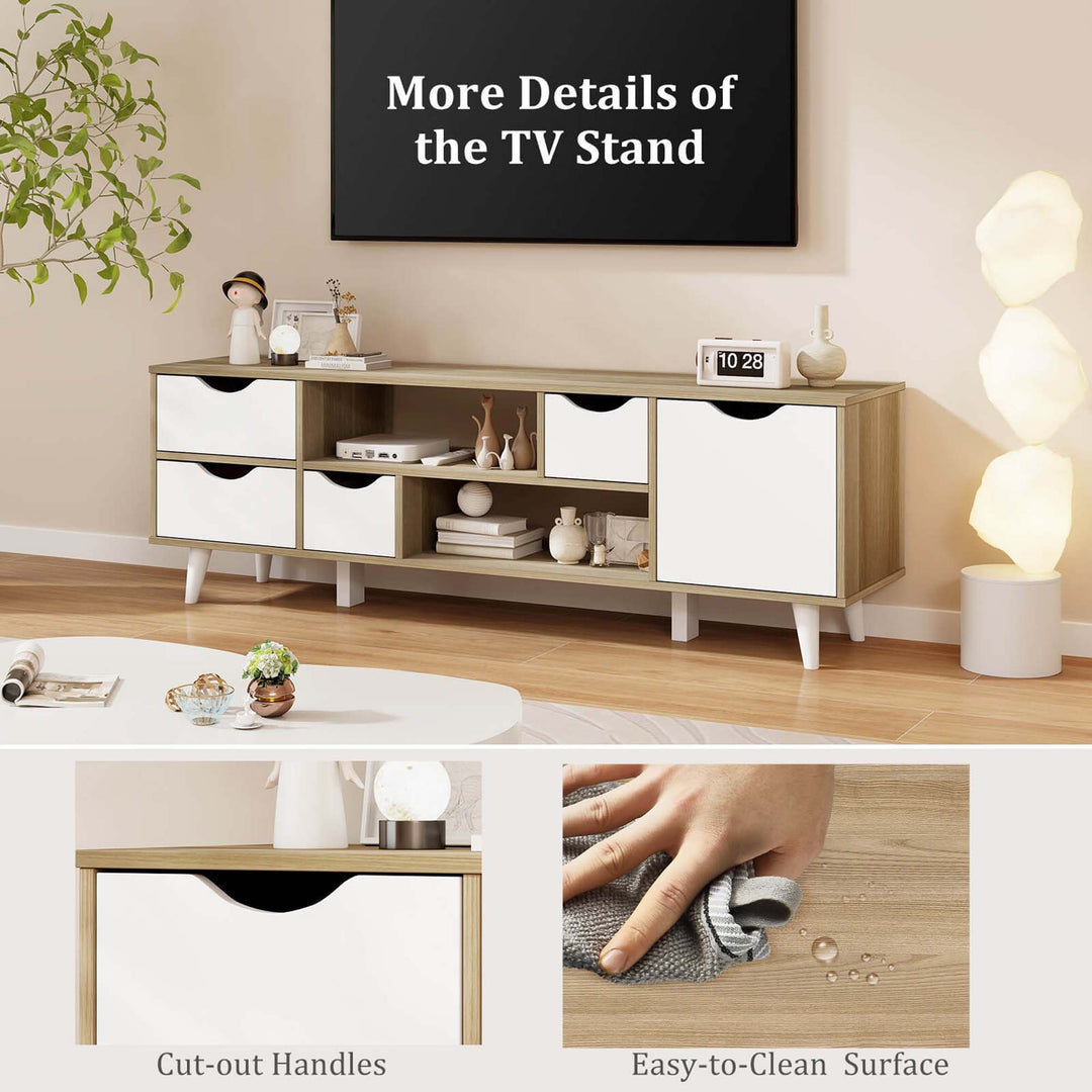 Costway - TV Stand for TVs up to 55" with Storage 4 Drawers & 2 Open Shelves for Bedroom - Oak_5